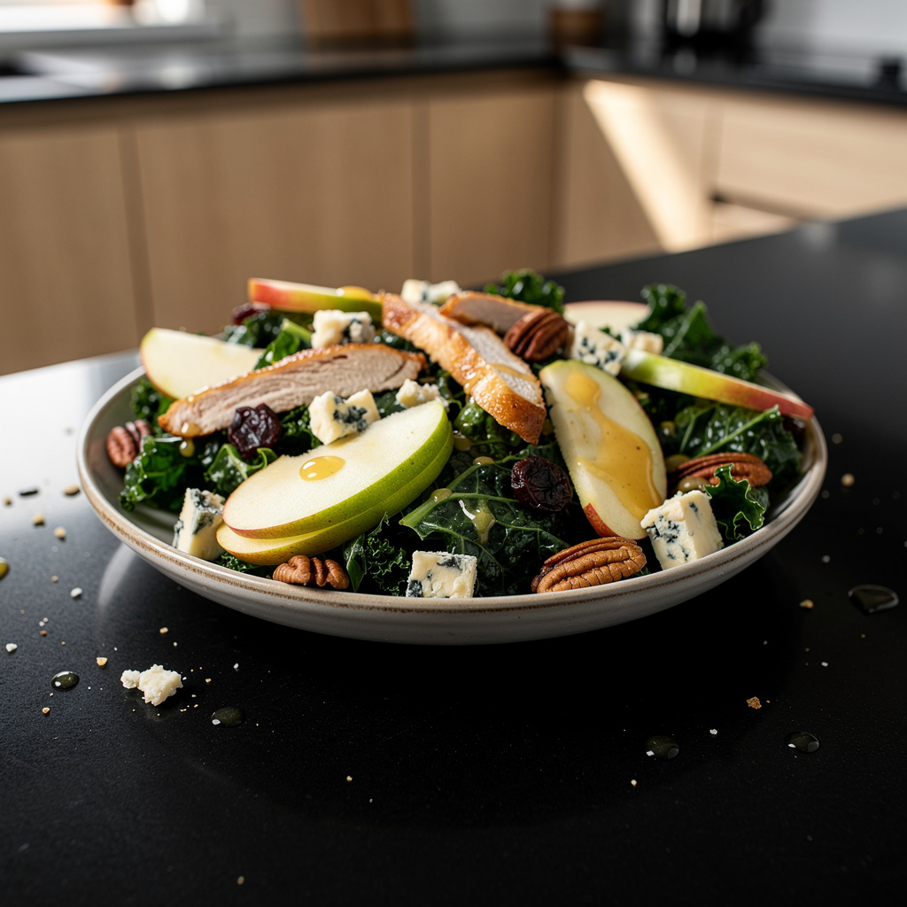 Salade de chou kale, poulet et vinaigrette miel-moutarde
