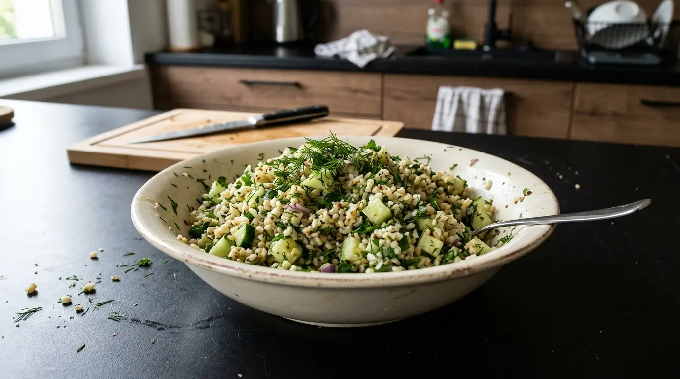 Sałatka z kaszy bulgur z ogórkiem i koperkiem