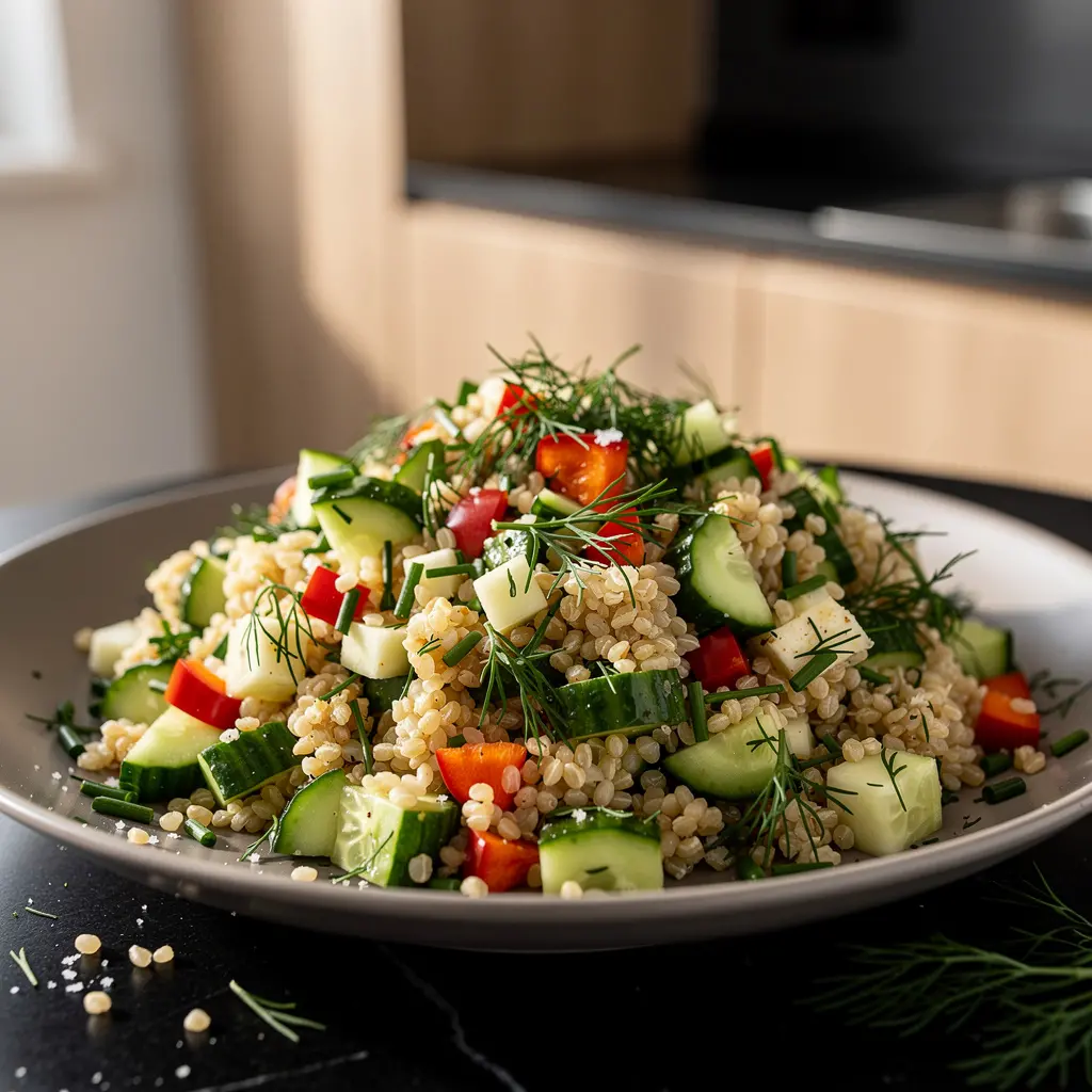 Sałatka z kaszy bulgur z ogórkiem i koperkiem