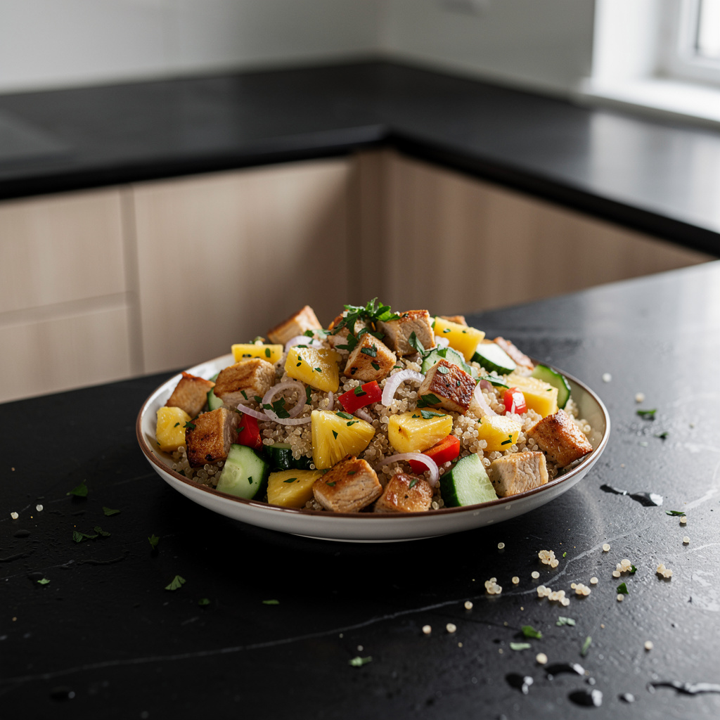 Salade de quinoa, poulet et ananas à l’américaine