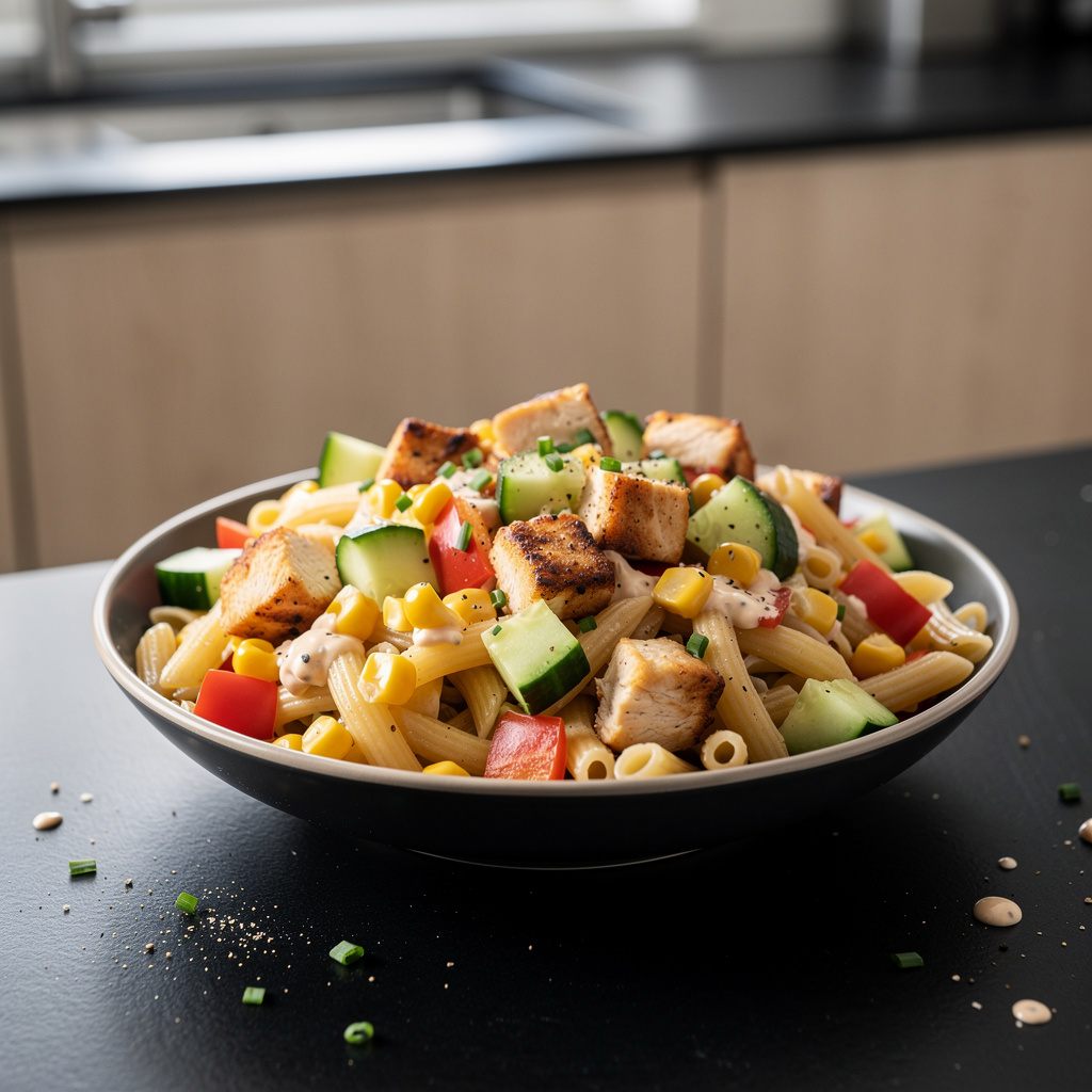 Sałatka z kurczakiem i makaronem w stylu barbecue