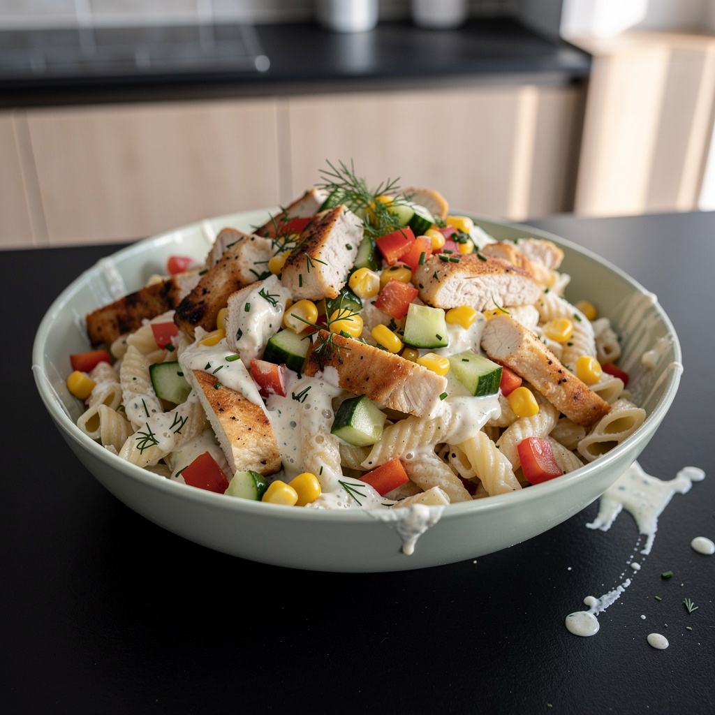 Sałatka z kurczakiem i makaronem w stylu ranch