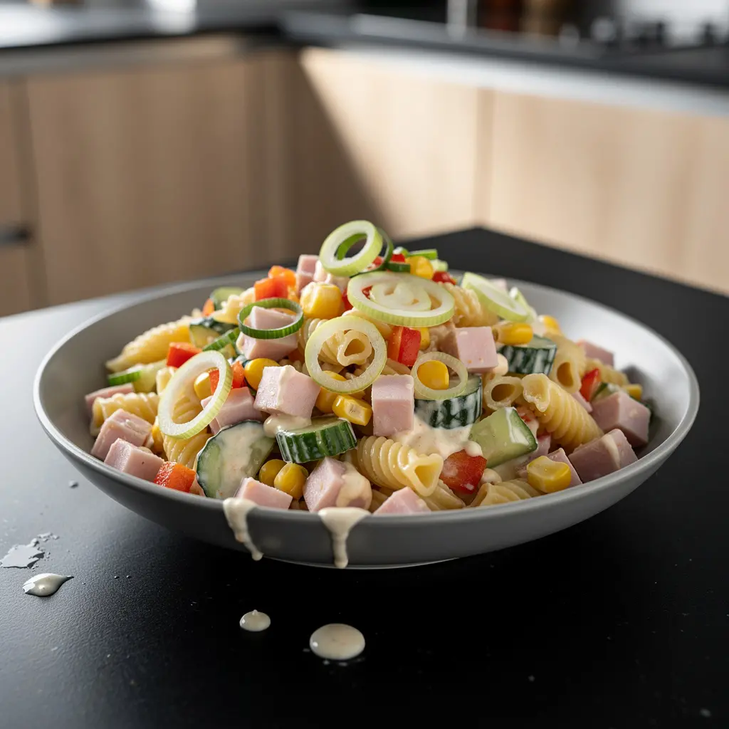 Salade de pâtes et jambon Nudelsalat à l’allemande