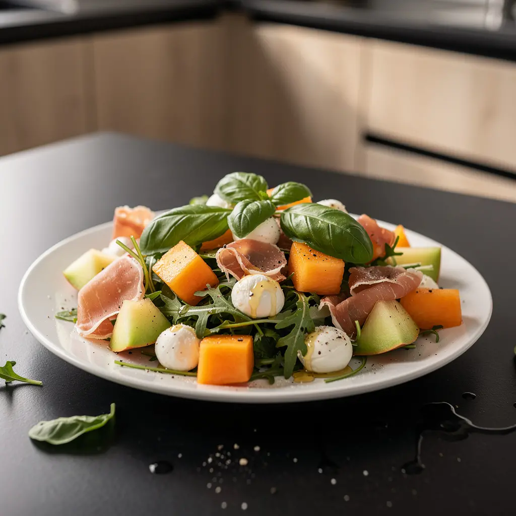 Sałatka z mozzarellą, szynką parmeńską i melonem