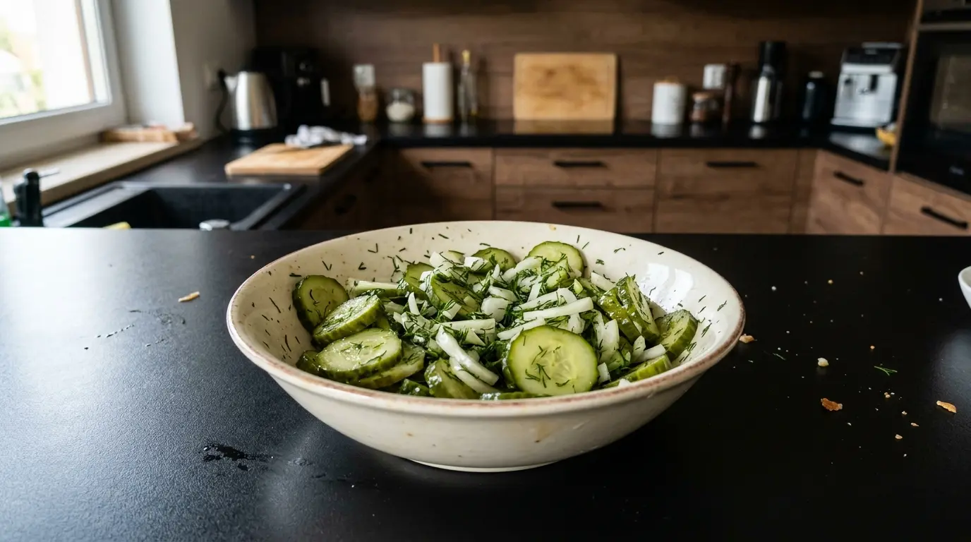 Sałatka z ogórków małosolnych z koperkiem i cebulą