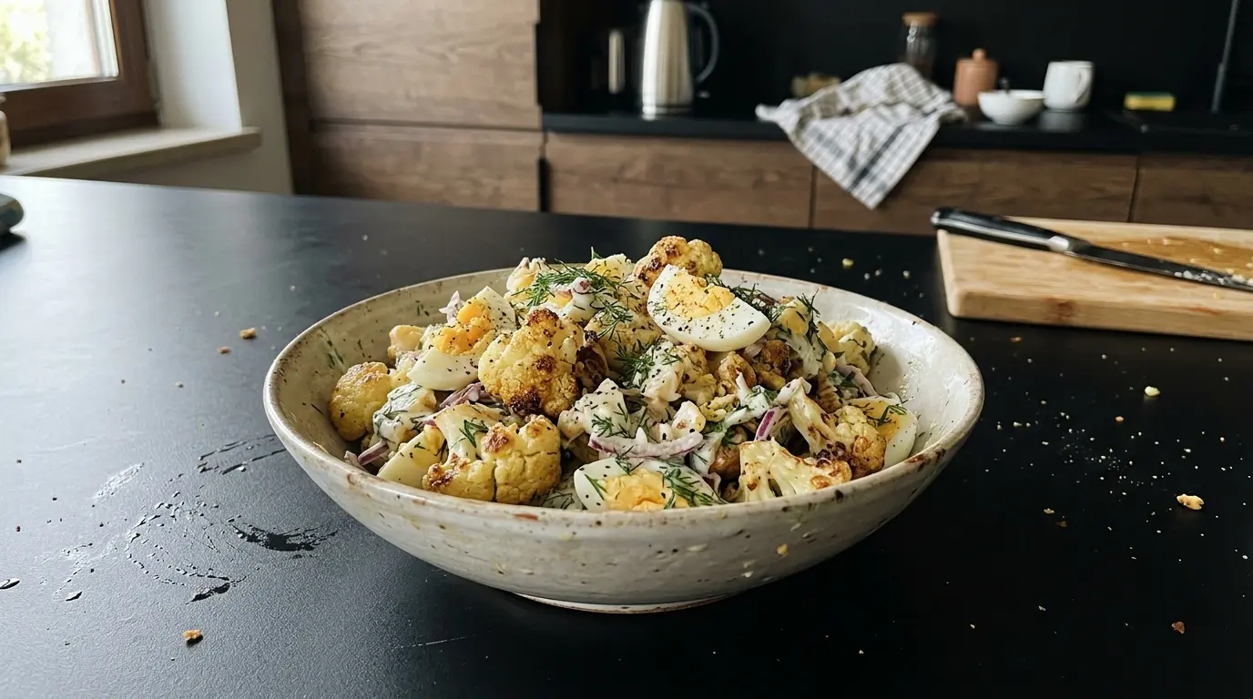 Sałatka z pieczonego kalafiora z jajkiem i koperkiem