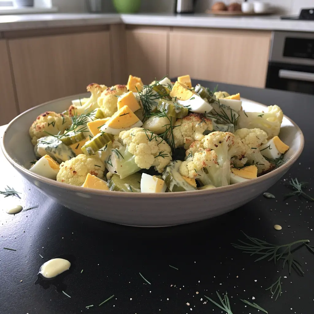 Sałatka z pieczonego kalafiora z jajkiem i koperkiem