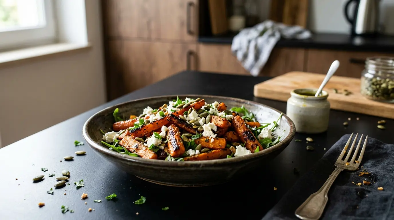 Sałatka z pieczonej marchewki z fetą i pestkami dyni