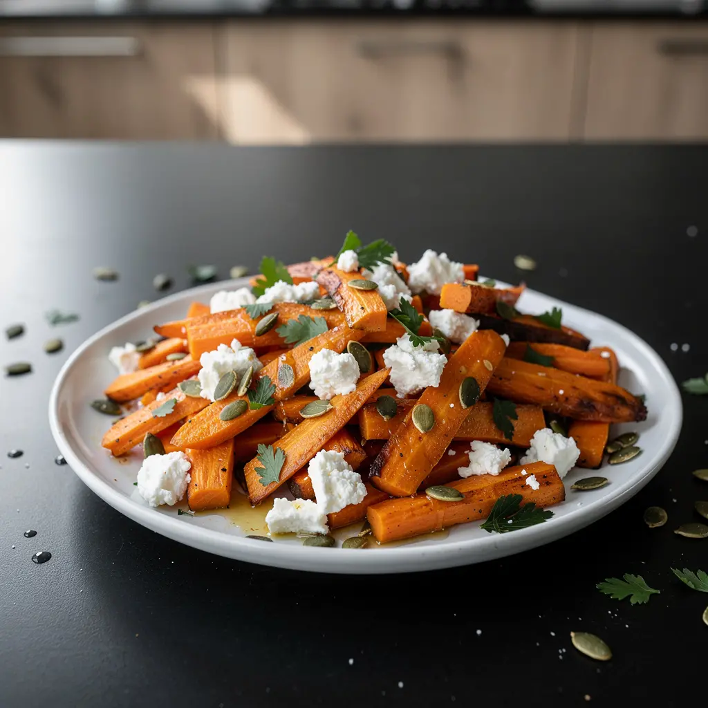 Sałatka z pieczonej marchewki z fetą i pestkami dyni