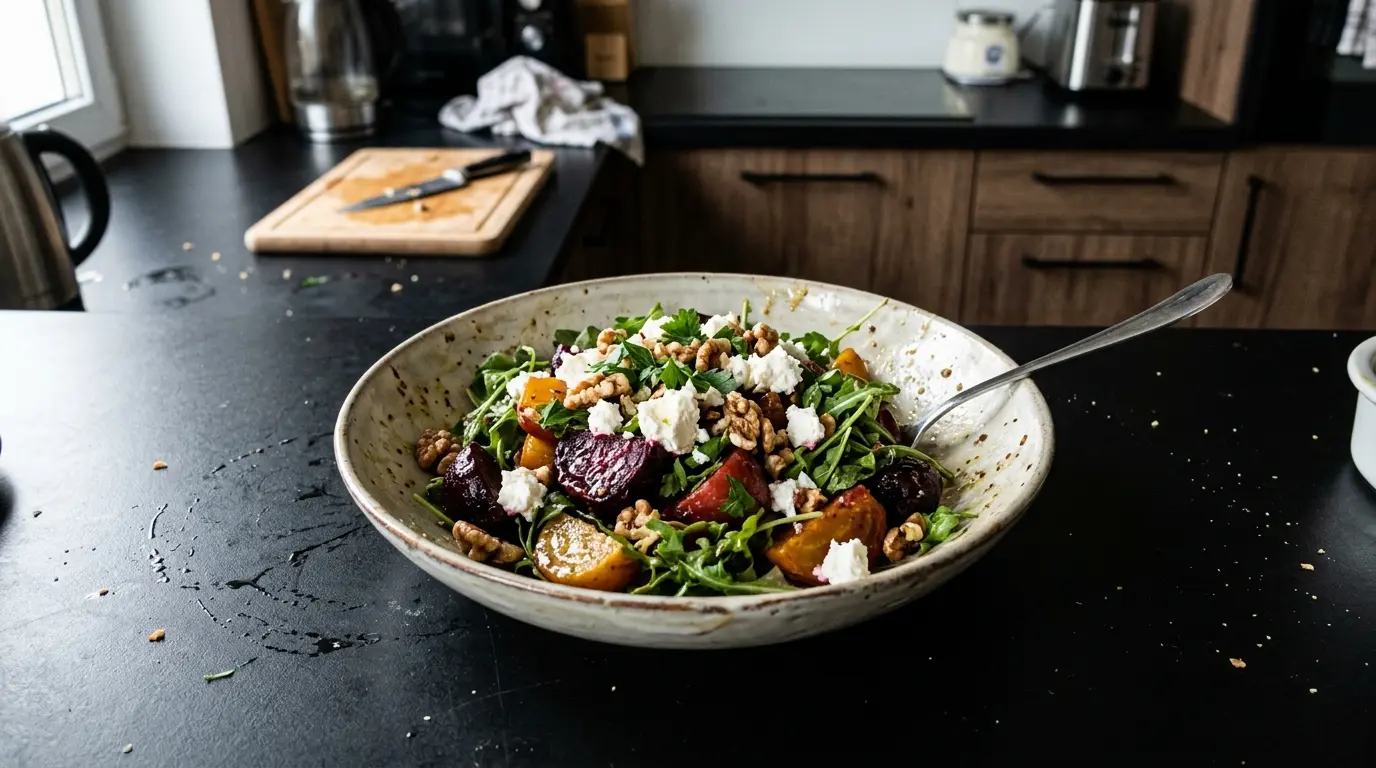 Sałatka z pieczonych buraków z kozim serem i orzechami