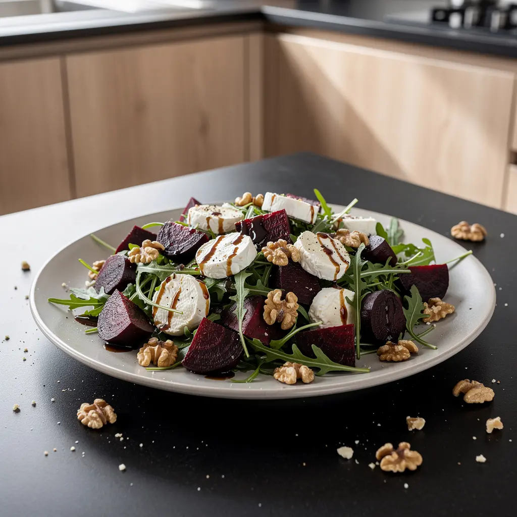 Sałatka z pieczonych buraków z kozim serem i orzechami