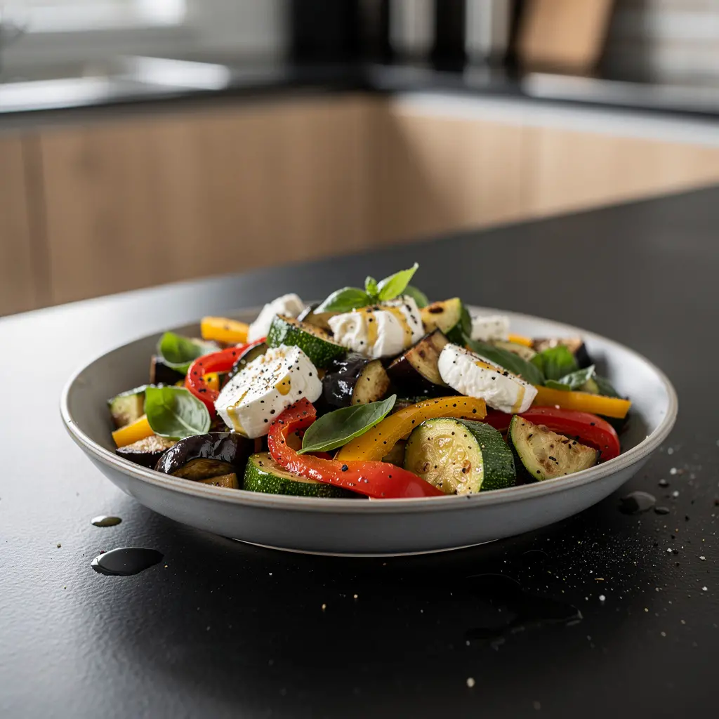 Sałatka z pieczonymi warzywami i mozzarellą