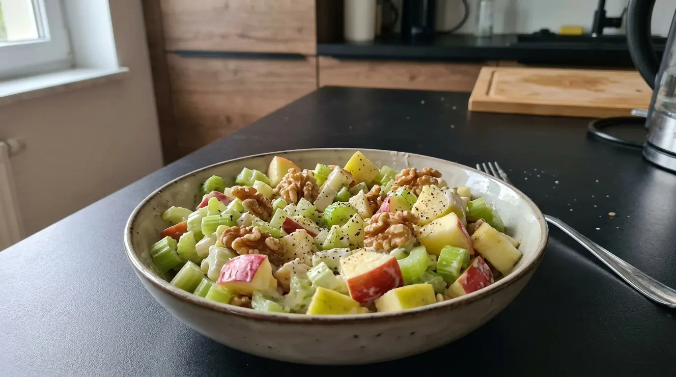 Salat aus Stangensellerie, Apfel und Nüssen