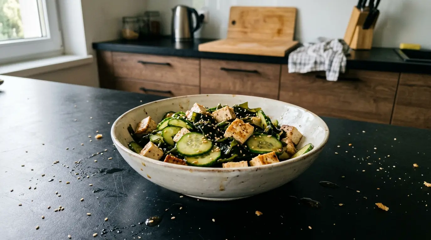 Sałatka z tofu, ogórka i wakame