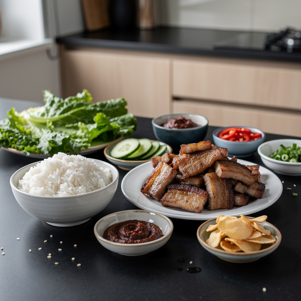 Samgyeopsal – grillowany boczek po koreańsku z sałatą i pastą ssamjang