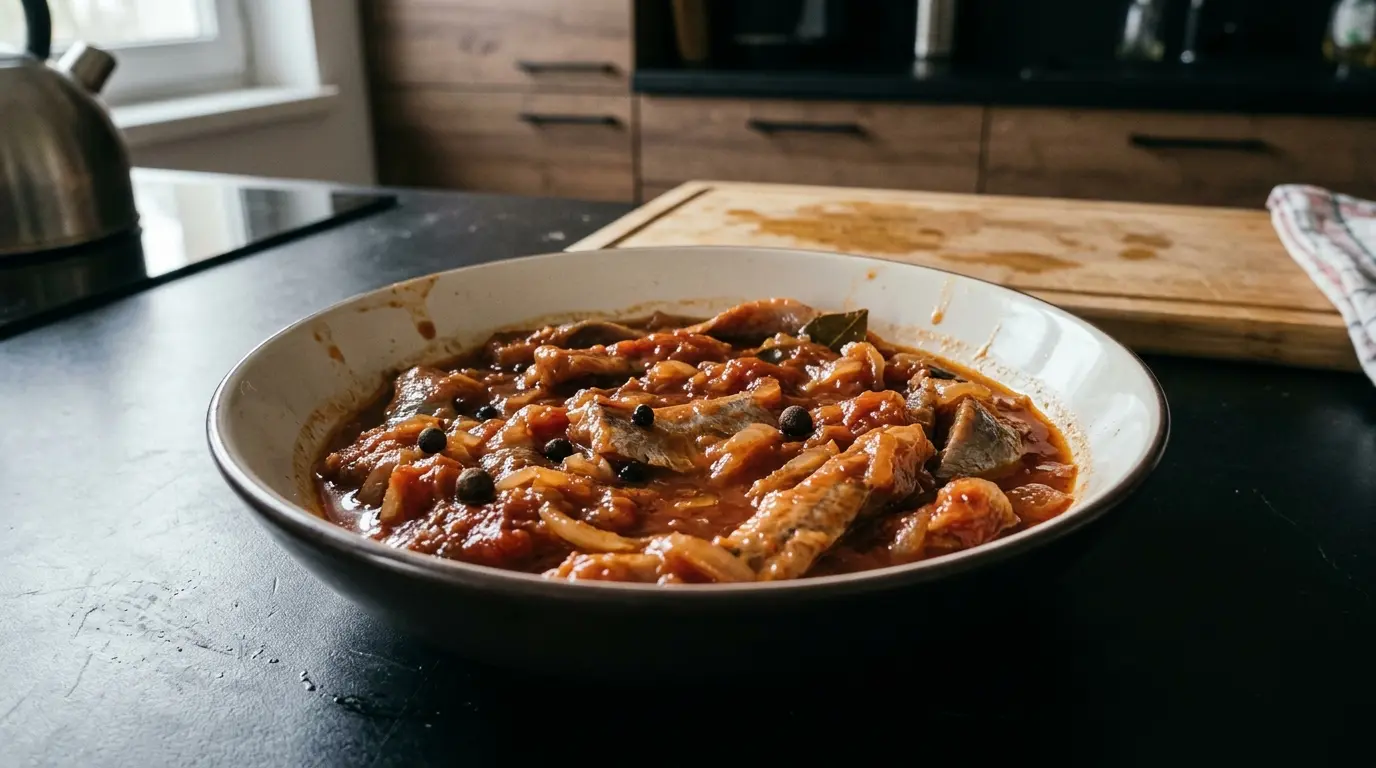 Śledzie po kaszubsku w sosie pomidorowo-cebulowym