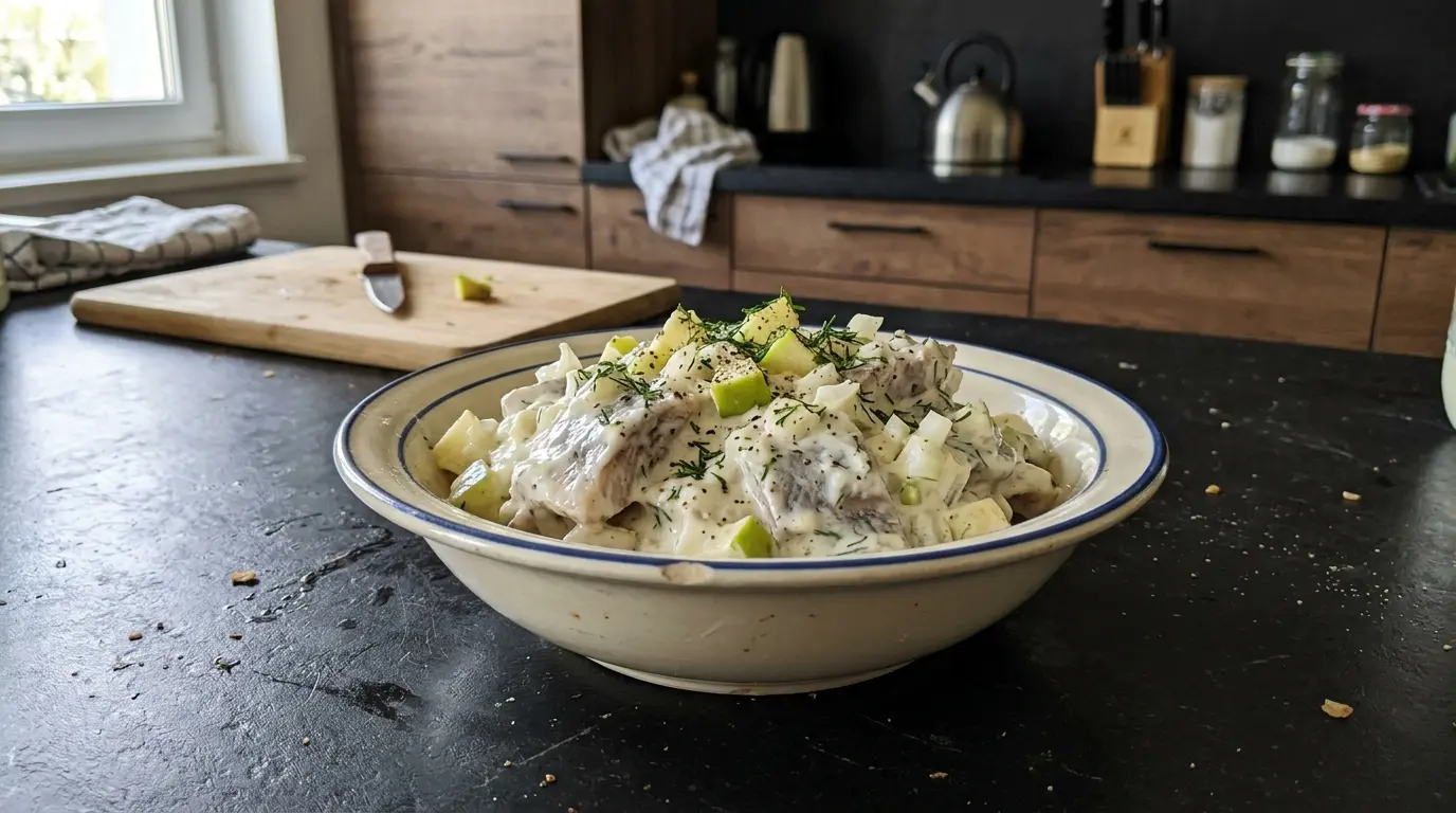 Śledzie w śmietanie z jabłkiem i cebulą