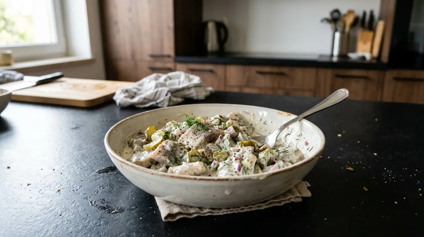 Śledzie w śmietanie z ogórkiem kiszonym