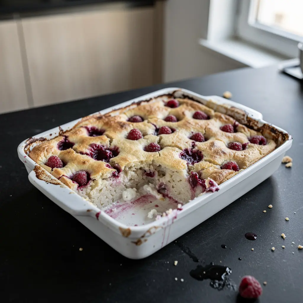 Sweet Rice Casserole with Curd Cheese and Raspberries