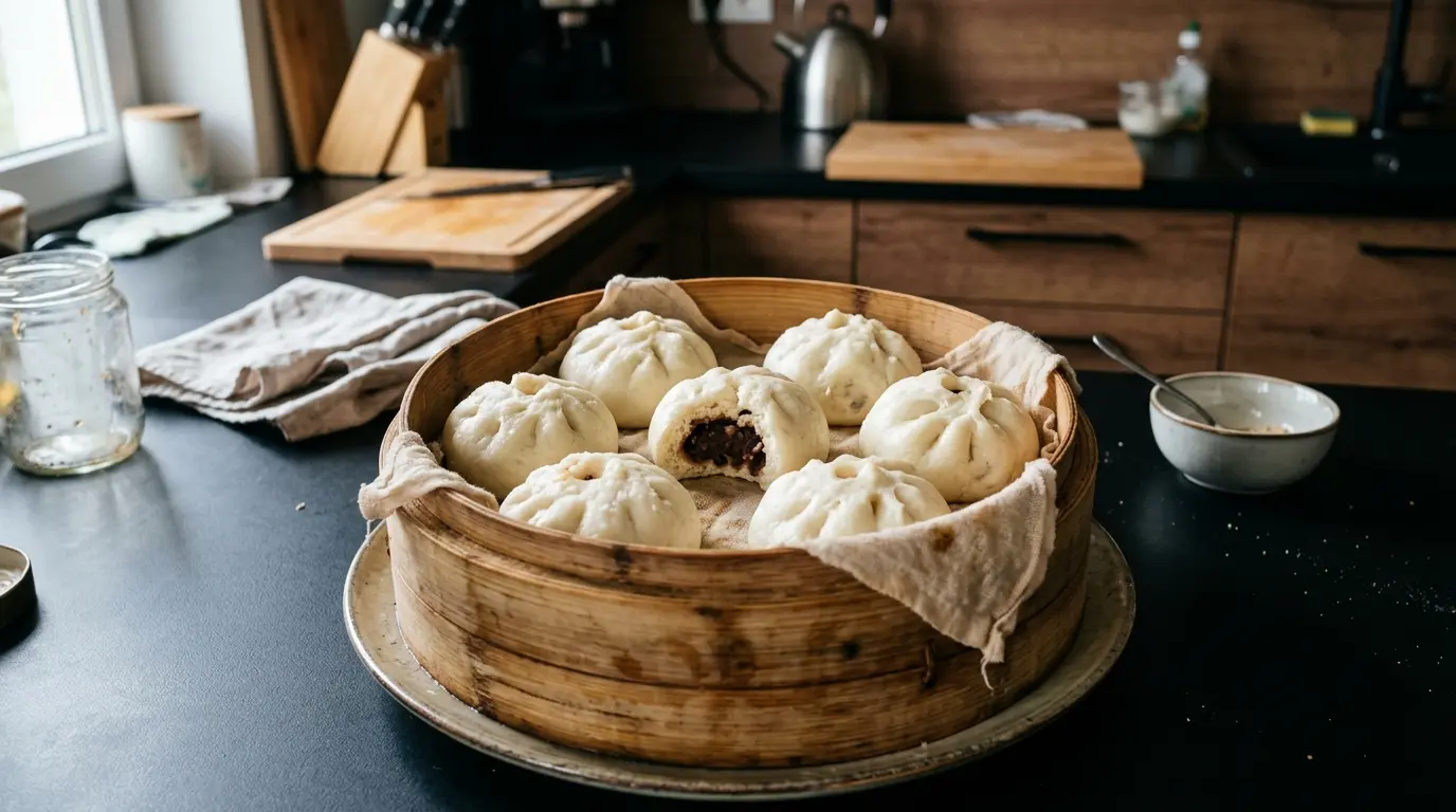 Süße gedämpfte Brötchen mit roter Bohnenpaste