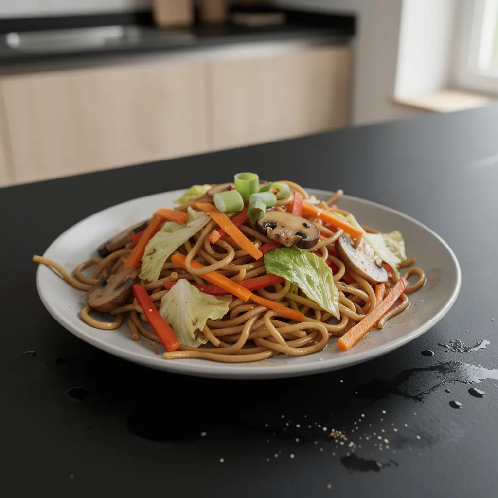 Smażony makaron pszenny lo mein z warzywami