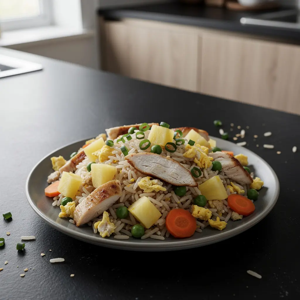 Smażony ryż jaśminowy z kurczakiem i ananasem po chińsku