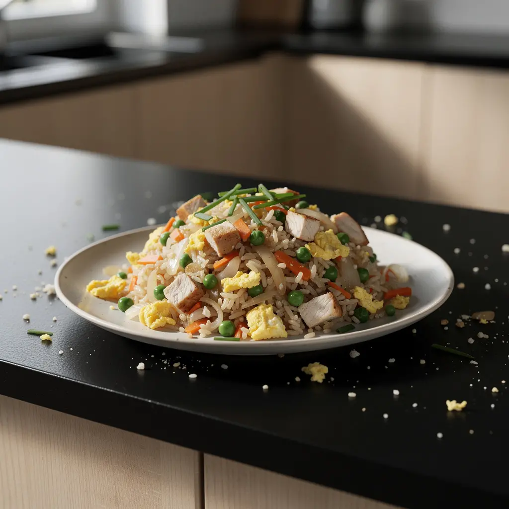 Smażony ryż po amerykańsku z kurczakiem i warzywami