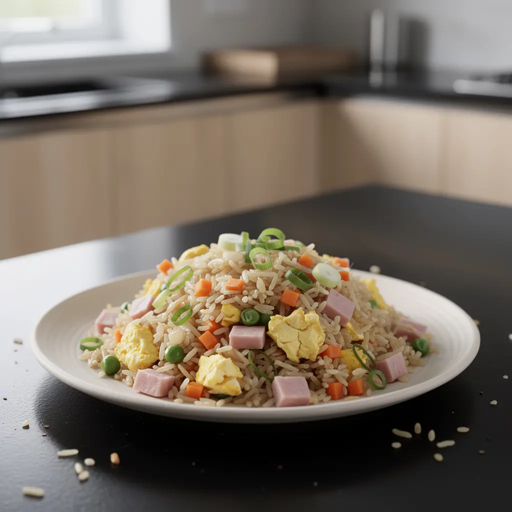 Smażony ryż po kantońsku z szynką i warzywami