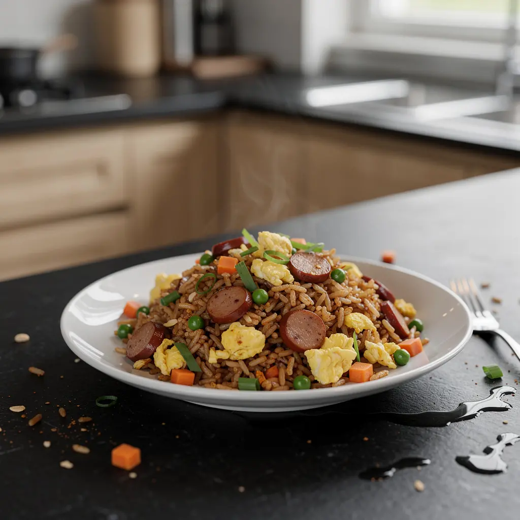 Smażony ryż po syczuańsku z kiełbasą lap cheong