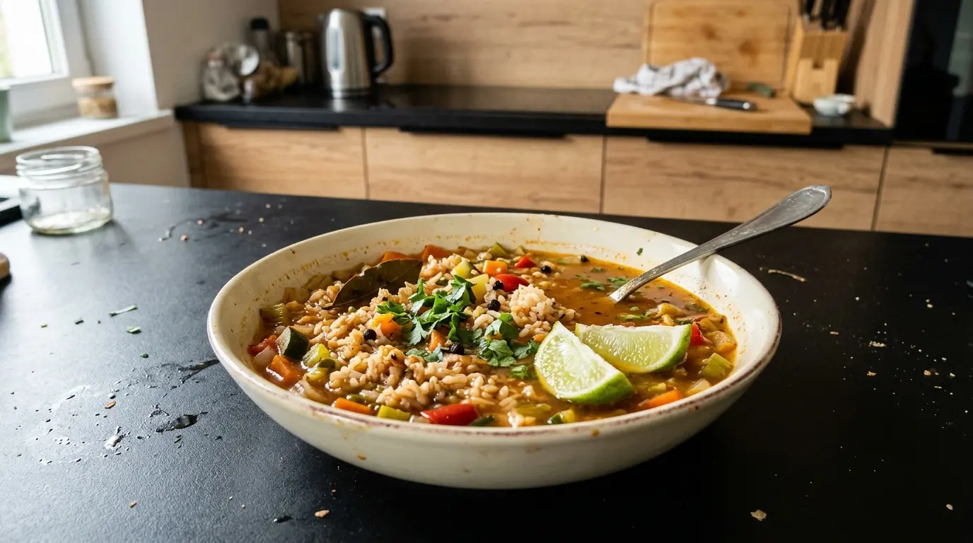 Sopa de arroz z warzywami i limonką