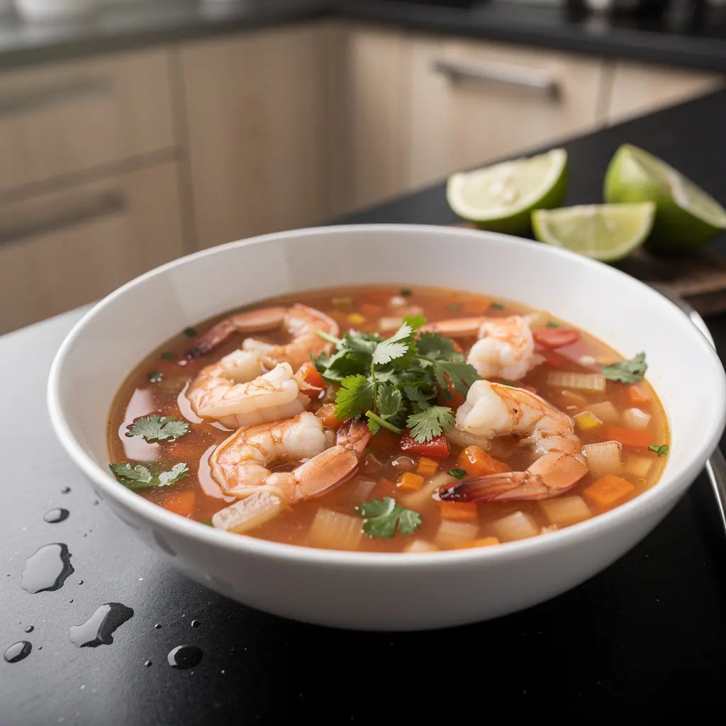 Sopa de camarones – light shrimp soup with lime