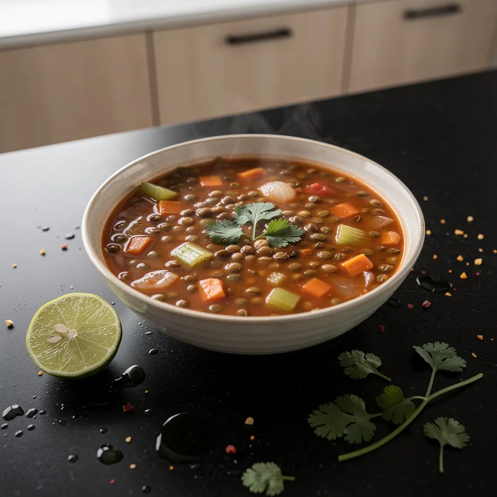 Sopa de lentejas – Mexican lentil soup with tomatoes and chili