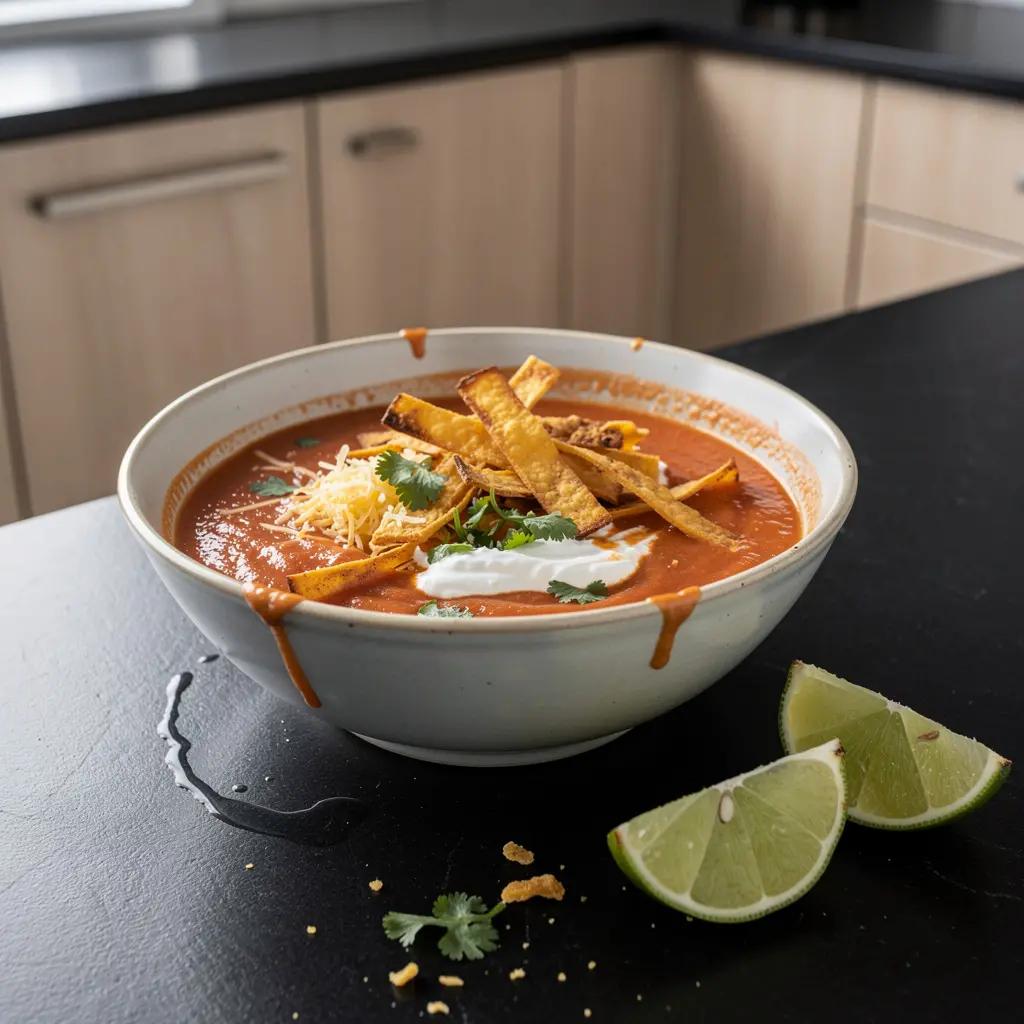 Sopa de tortilla – zupa pomidorowa z chrupiącymi paskami tortilli