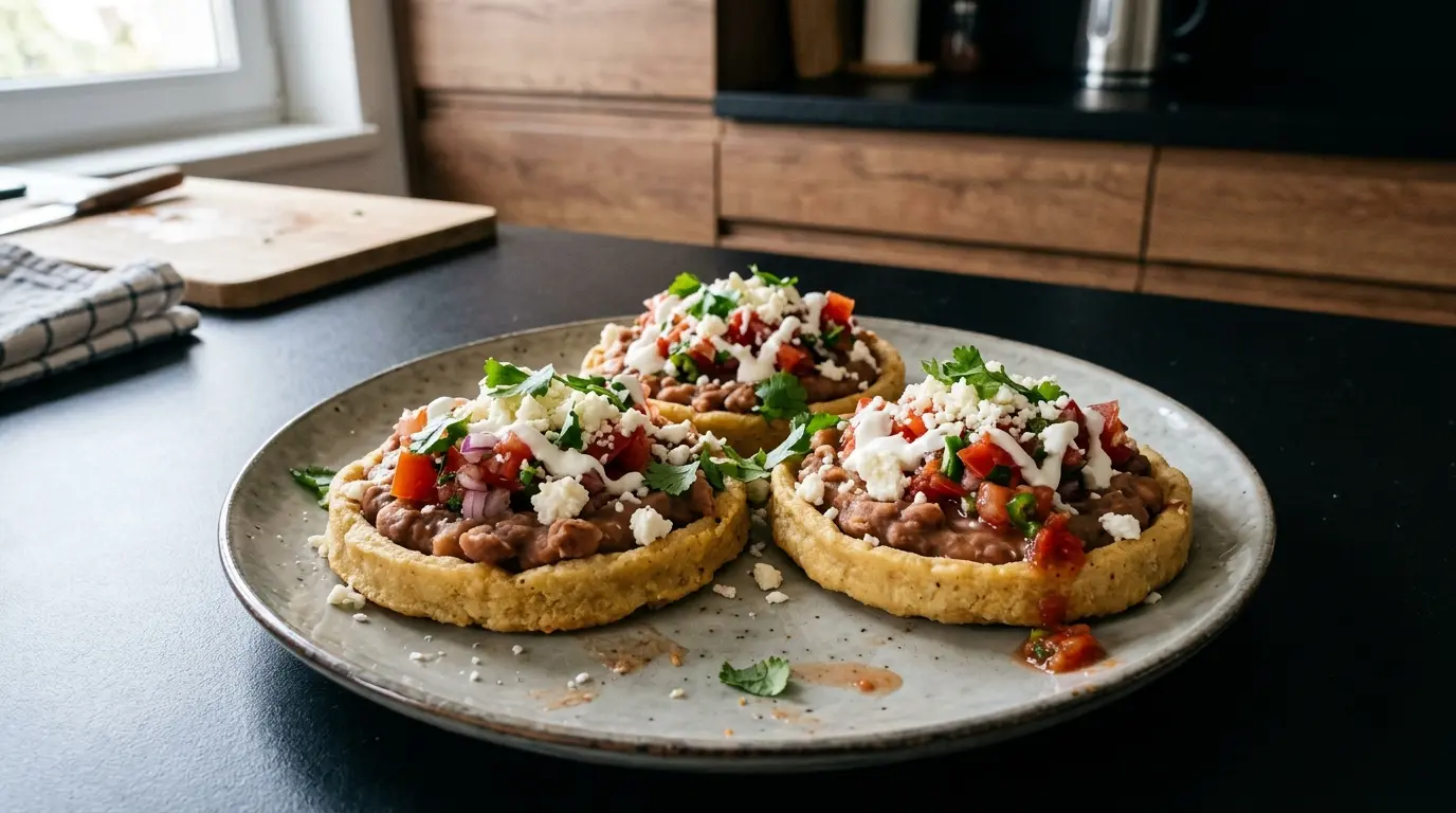 Sopes z fasolą, serem i salsą