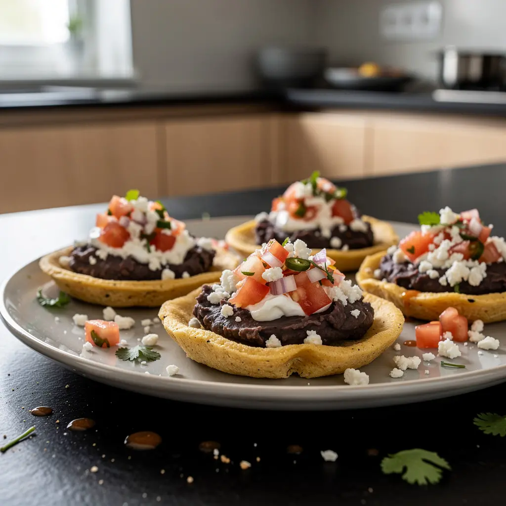 Sopes z fasolą, serem i salsą