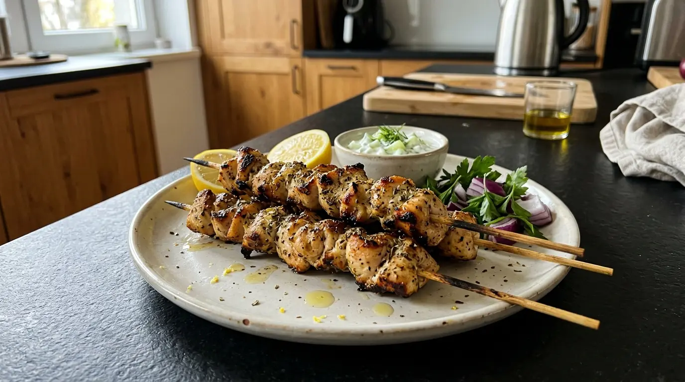 Souvlaki z kurczaka – greckie szaszłyki z cytryną i oregano