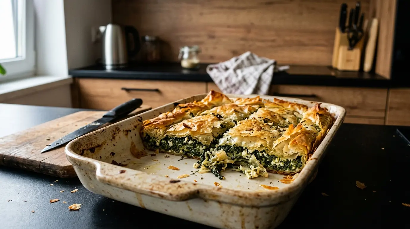 Spanakopita – grecki placek z ciasta filo ze szpinakiem i fetą