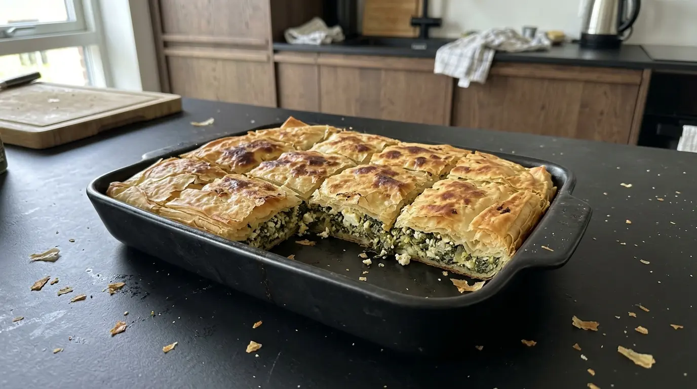 Spanakopita – grecki placek z ciasta filo ze szpinakiem i fetą