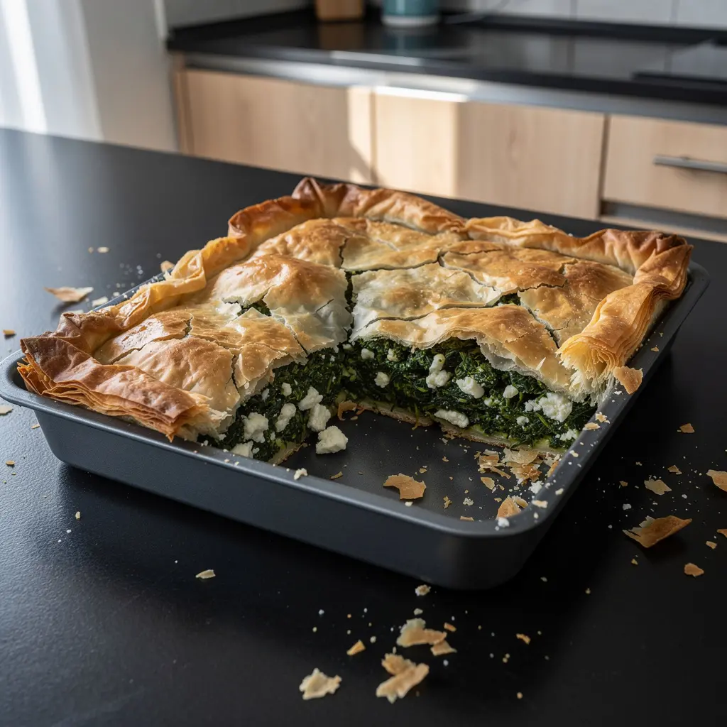 Spanakopita – grecki placek z ciasta filo ze szpinakiem i fetą