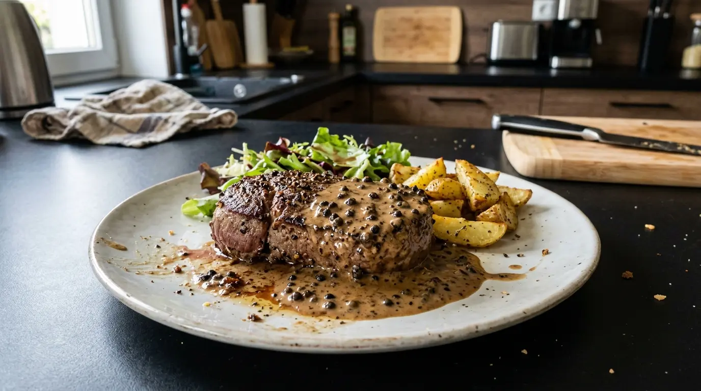 Steak au poivre – steak in peppercorn sauce