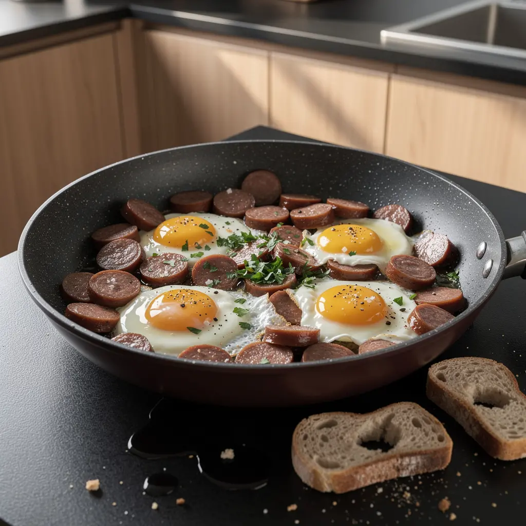 Sucuklu yumurta – fried eggs with Turkish sausage
