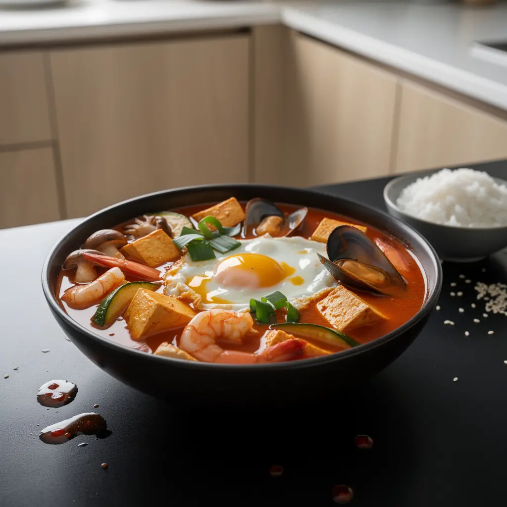 Sundubu jjigae – pikantny gulasz z miękkim tofu i owocami morza