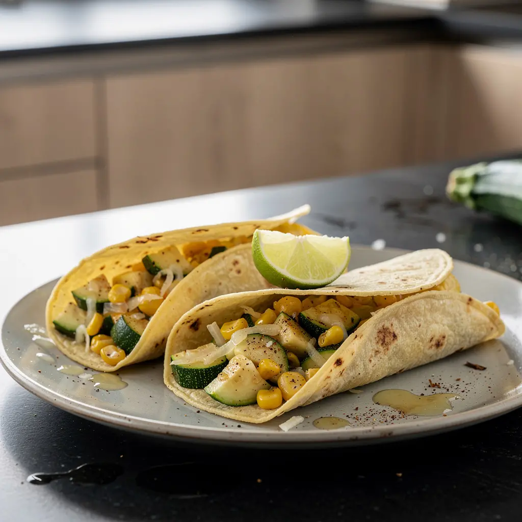 Tacos de calabacitas con calabacín guisado y queso