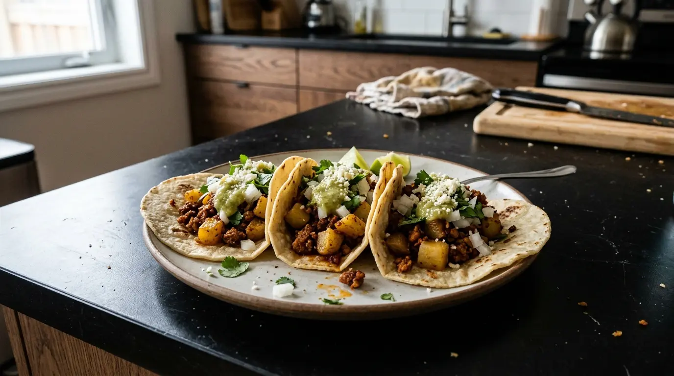 Tacos de chorizo con papas – tacos z kiełbasą chorizo i ziemniakami