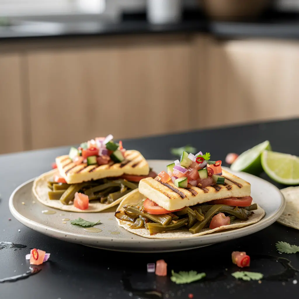 Tacos de nopales z grillowanym serem halloumi