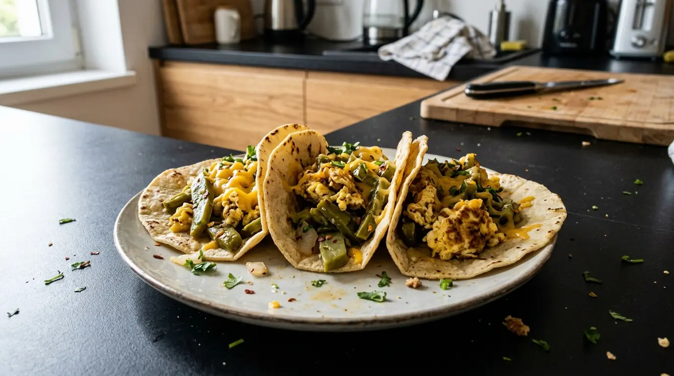 Tacos de nopales z jajecznicą i serem