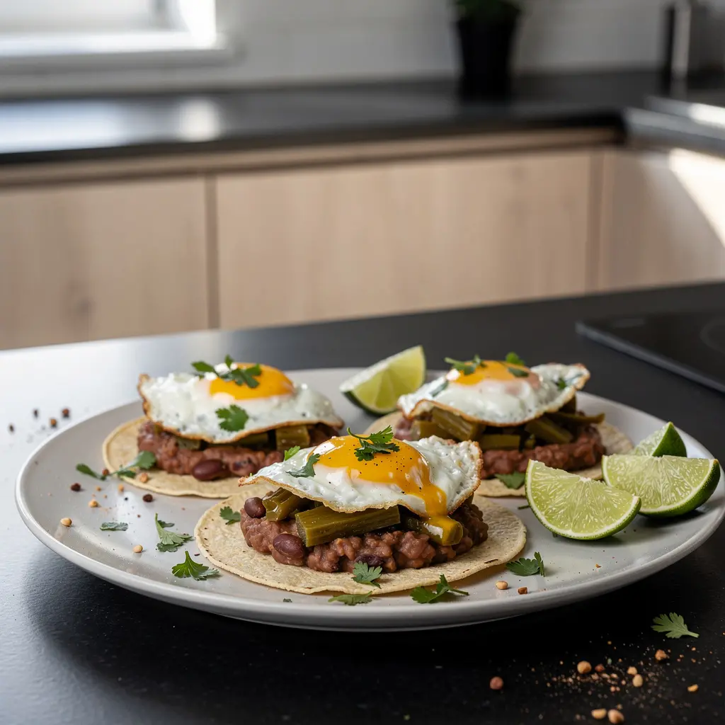 Tacos de nopales z jajkiem sadzonym i fasolą