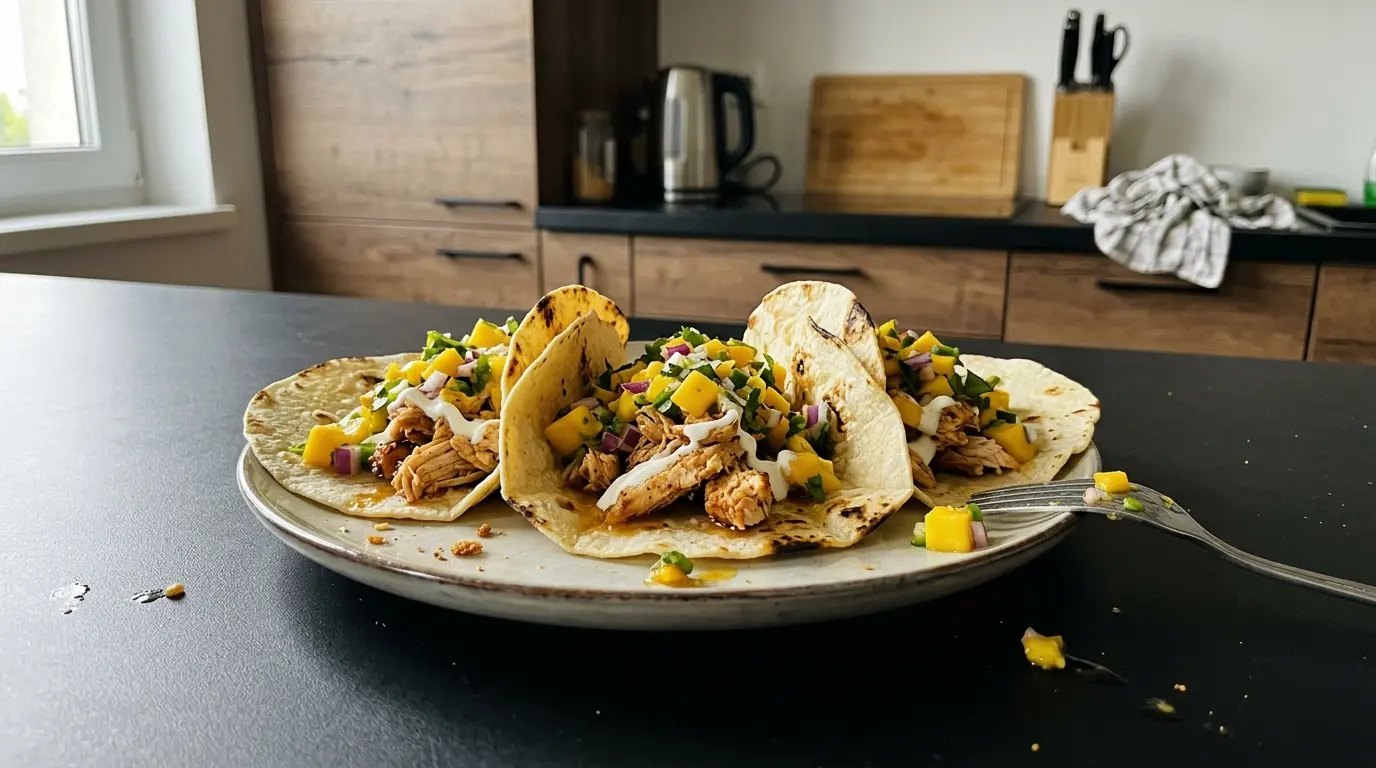 Tacos de pollo con salsa de mango