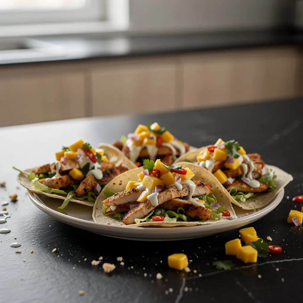 Tacos de pollo con salsa de mango