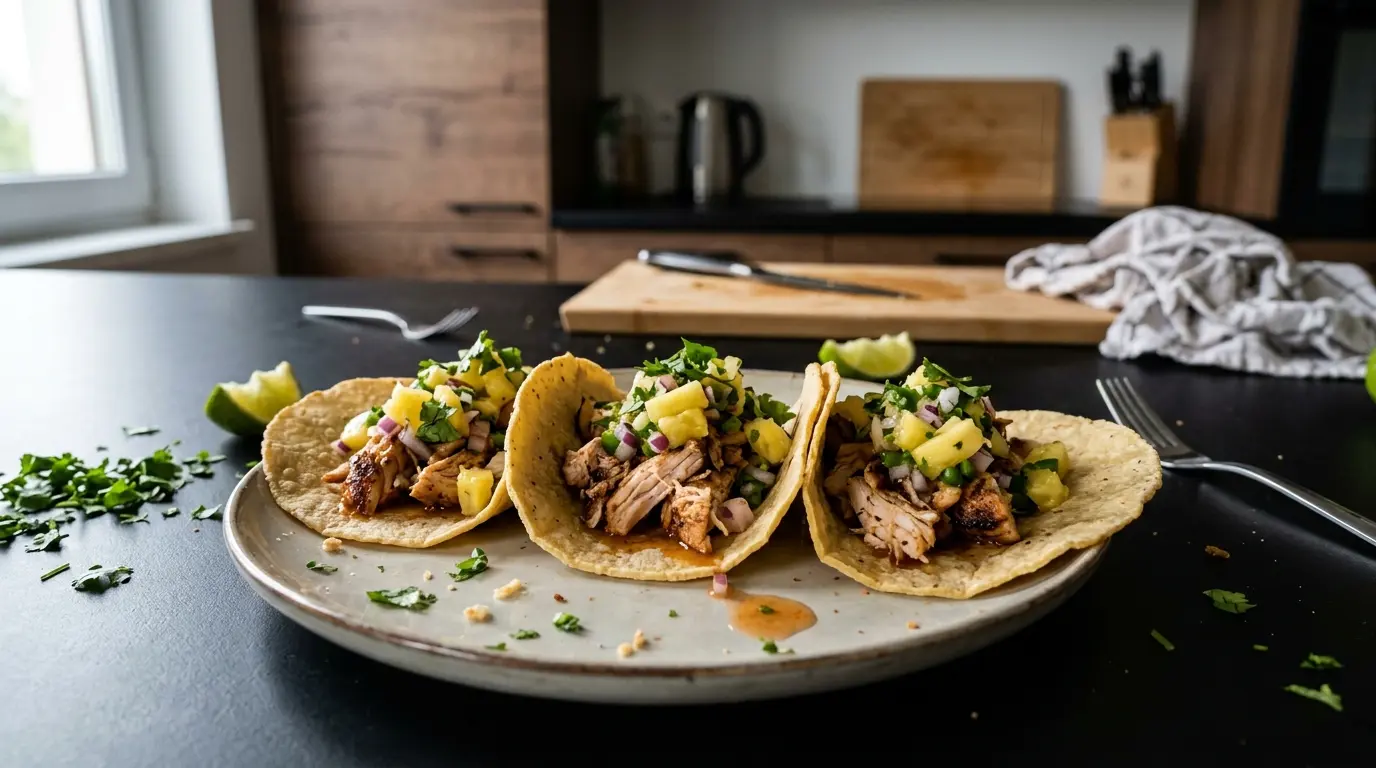 Tacos de pollo con salsa de piña i kolendrą